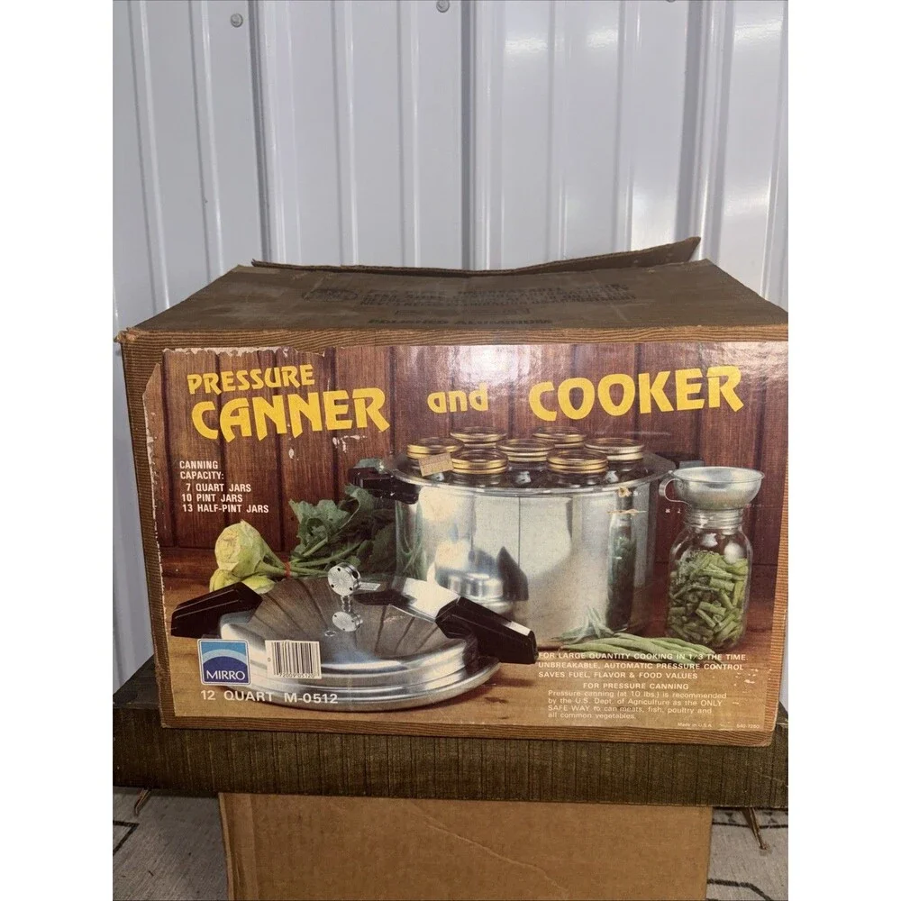 Vintage Mirro M-0512 12 Qt Aluminum Pressure Cooker Canner w/ Box & Parts USA